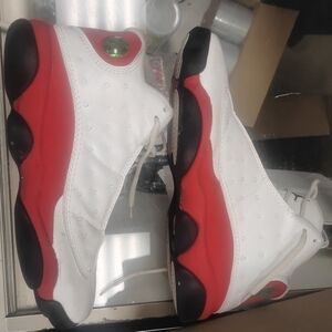 Jordan Retro 13's White and Red Athletic Sneakers